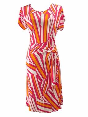 New York & Company Striped Pink Orange White Midi Dress. Size small